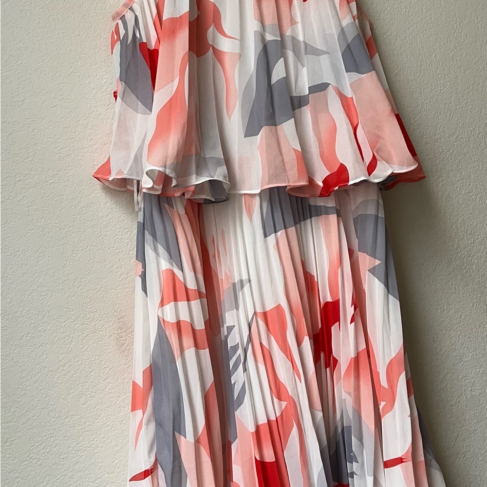 Junior size XSmall Vibrant Red and White  & Gray Floral Plaided Dress